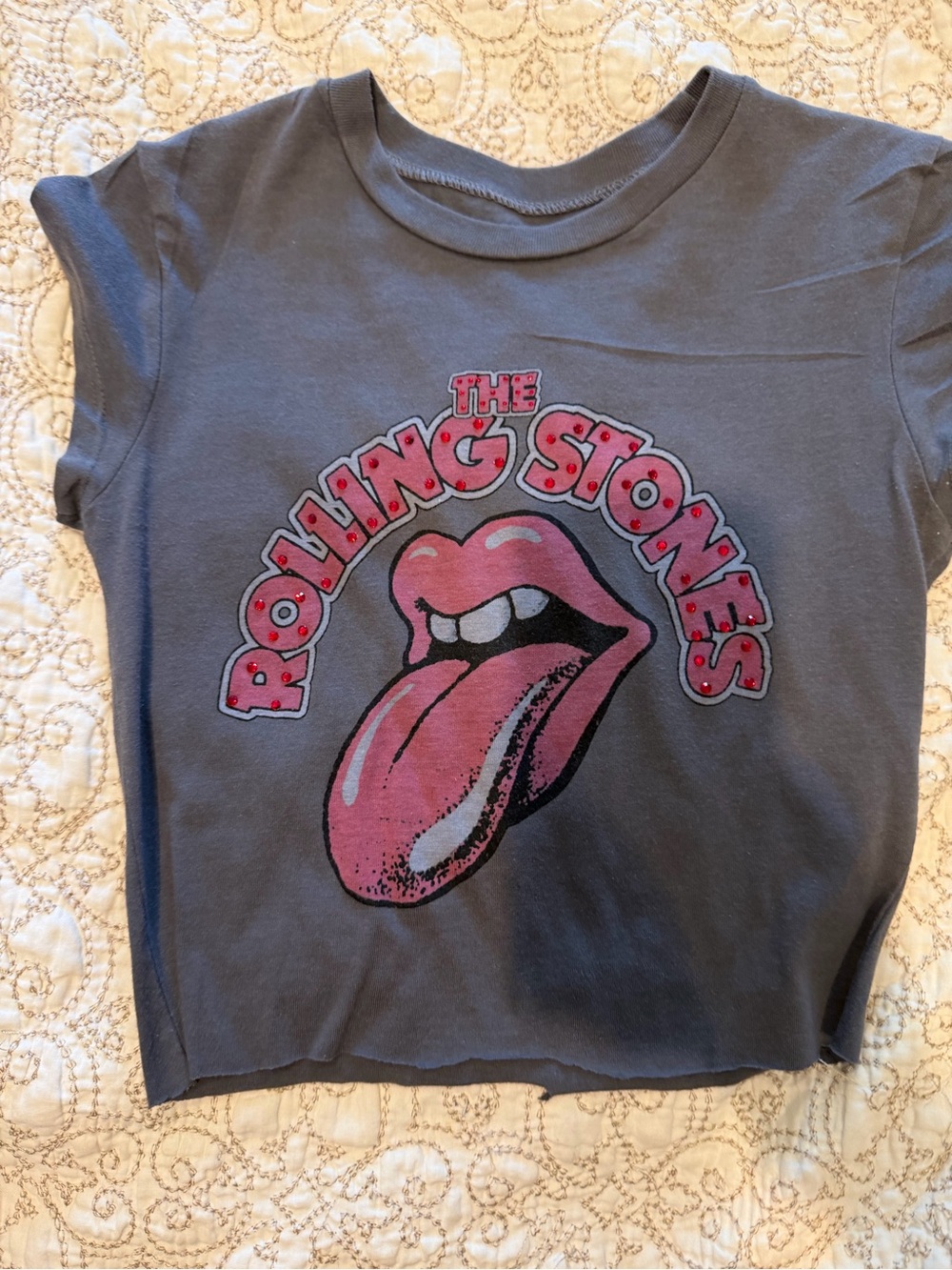 Gray the Rolling Stones Graphic Tee with Pink Logo Size s